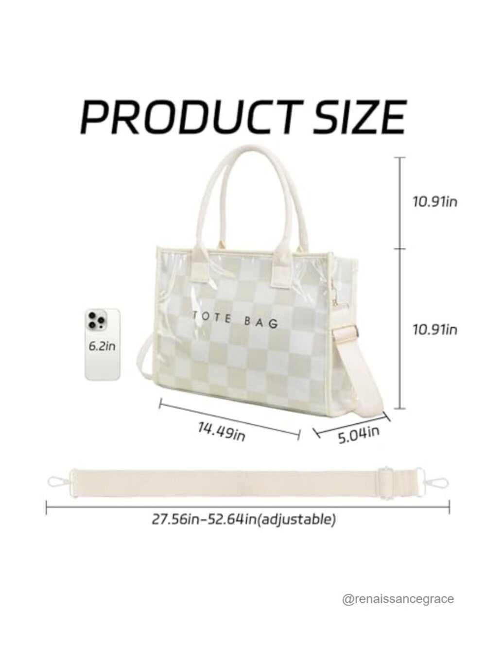 Large PVC Tote Bag with Kraft Paper, Waterproof Hobo Handbag with Adjustable - Picture 2 of 6